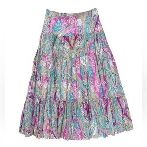 LAUREN RALPH LAUREN MULTI COLORED ABSTRACT PRINT COTTON MIDI SKIRT Size Small